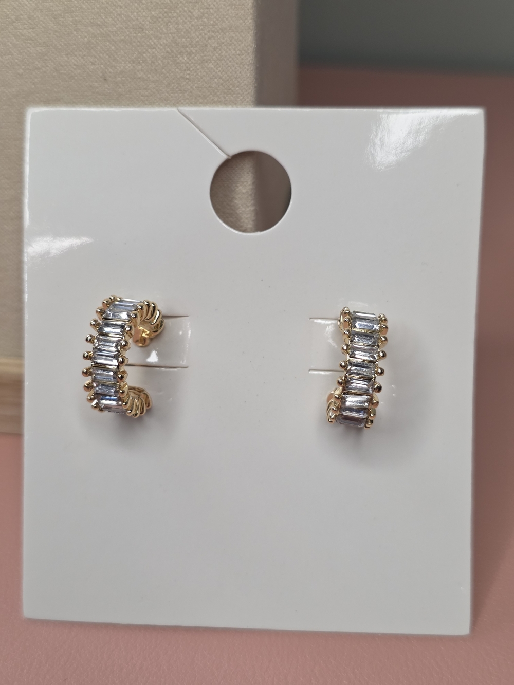 Gold Tone Crystal Baguette Huggie Earrings - Women Jewelry